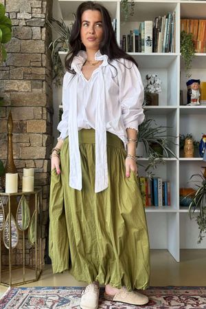 Paloma Bubble Hem Midi Skirt Olive 